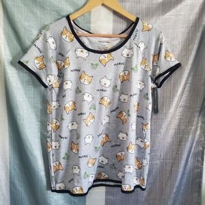 Pillow Talk Womens Gray Cat Print Pajama Top Short Sleeve Sleep Shirt Small NWT